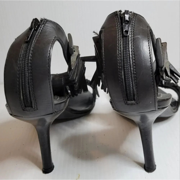 ❤️ 3 for $35 Hugo Boss fringe wood stiletto sandals high heels size 37 - Picture 4 of 13